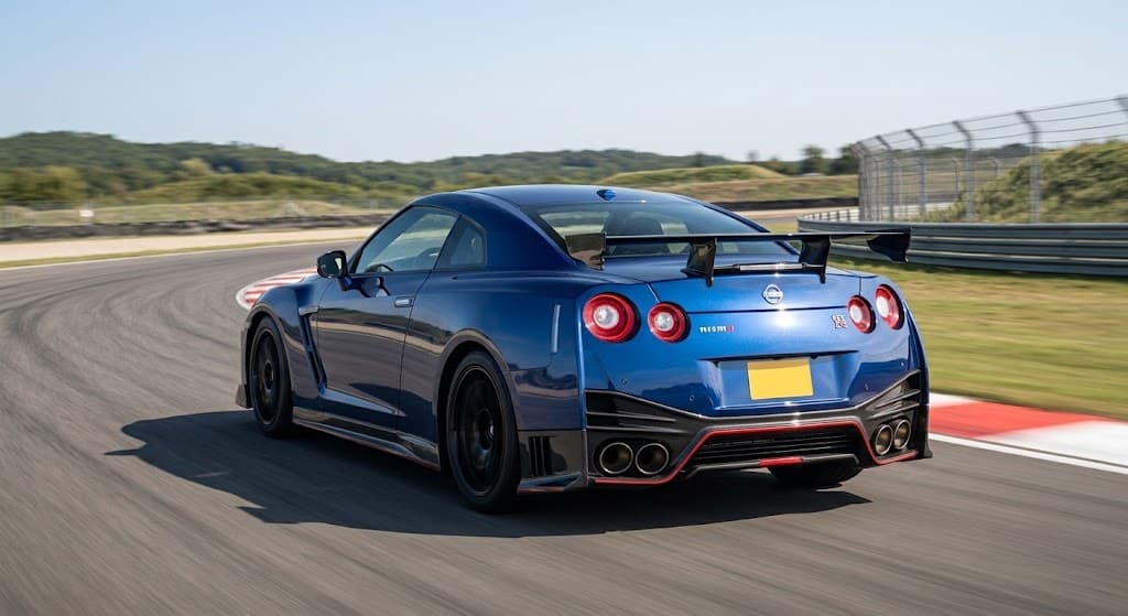 Blue Nissan GT-R Nismo on a race circuit